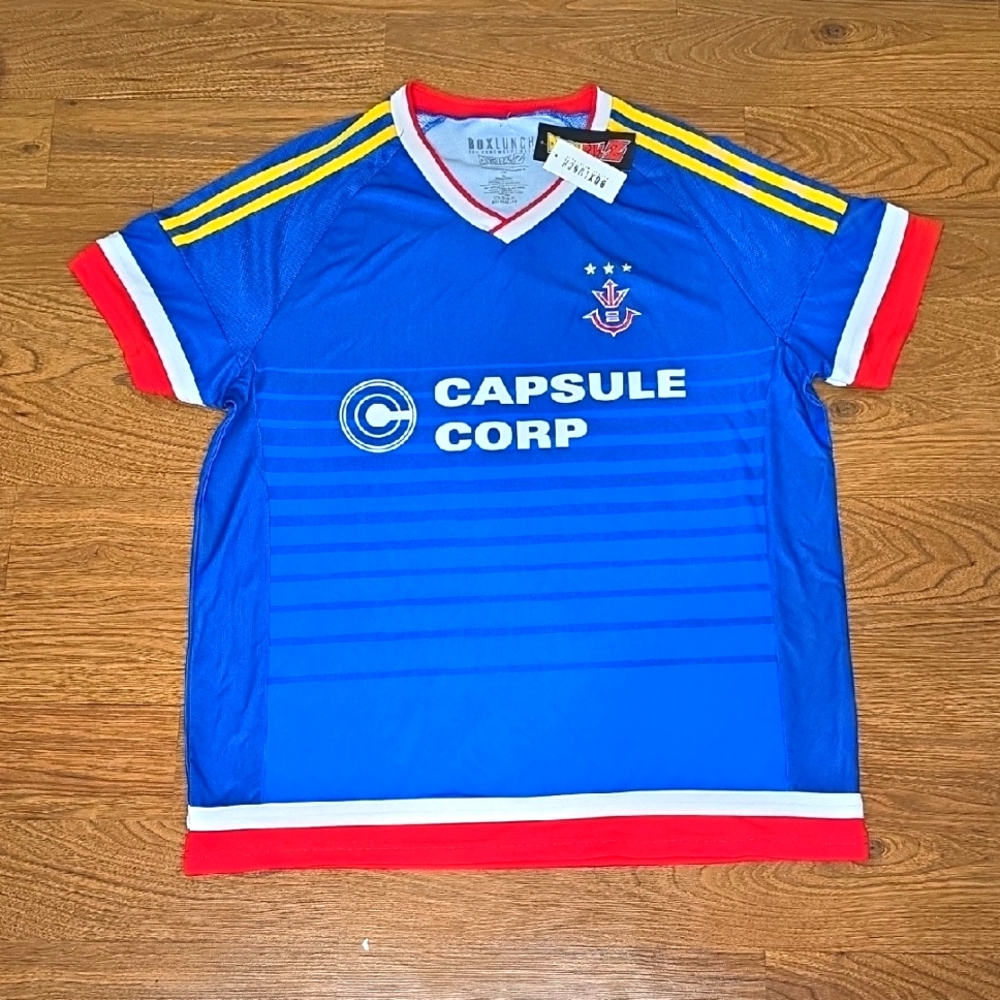 NWT DRAGONBALL Z CAPSULE CORP SOCCER JERSEY XL RARE BOXLUNCH EXCLUSIVE